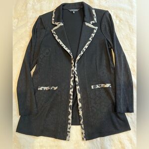 Ming Wang Black Knit Leopard Trim Jacket Never Worn